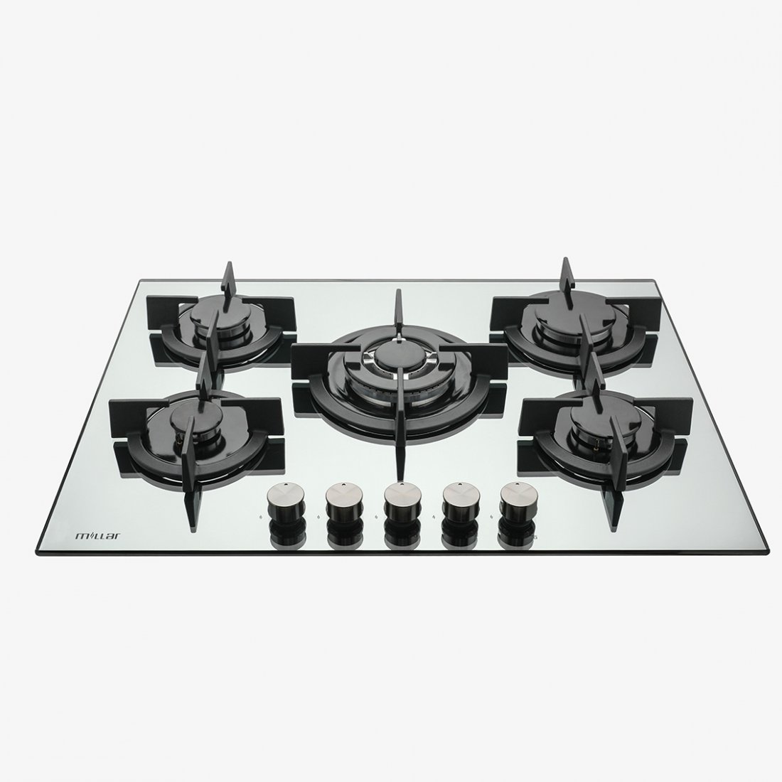 Mirrored 70cm 5 burner gas on glass hob Millar Int'l Ltd