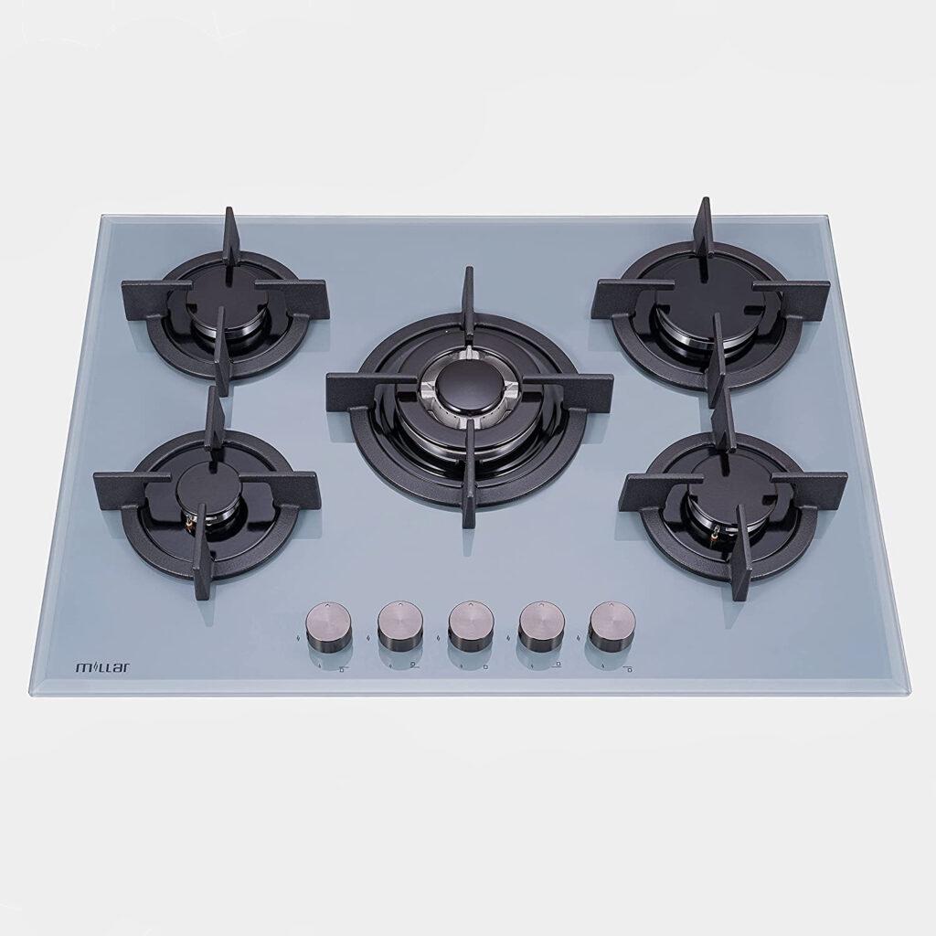 Grey 70cm 5-burner gas on glass hob - Millar Int'l Ltd